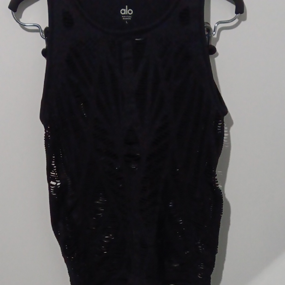 ALO Yoga Distressed Black Tank Top
